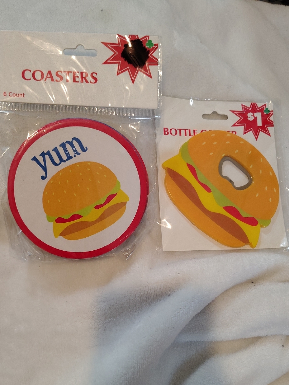 Coasters and Bottle Opener Set - Yellow Burger Design